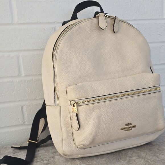 Coach Ivory Pebbled Leather Backpack Zipper Accent Gold Hardware main image 9